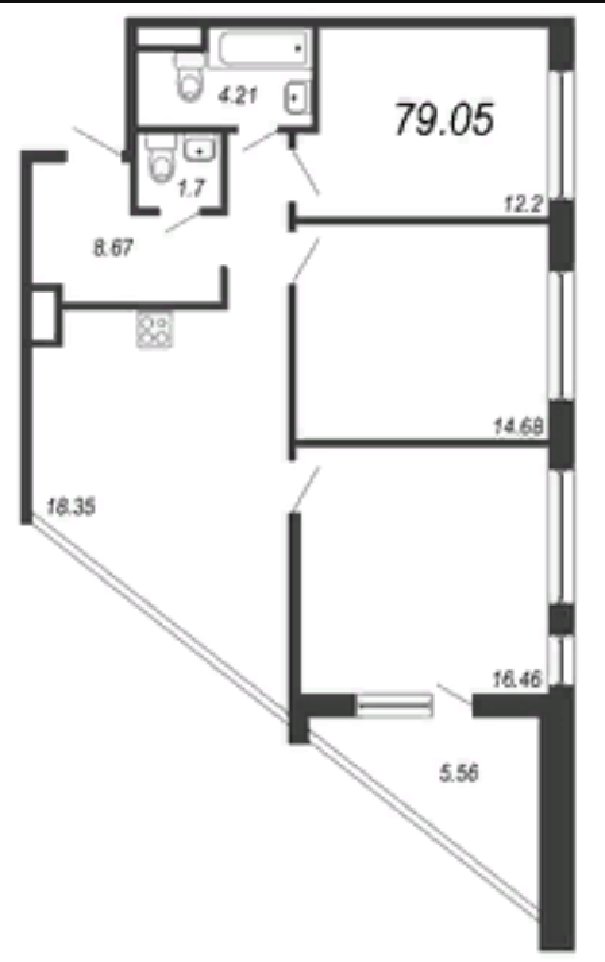 Продажа 2-комнатной квартиры, Санкт-Петербург, Петровский просп.,  д 22