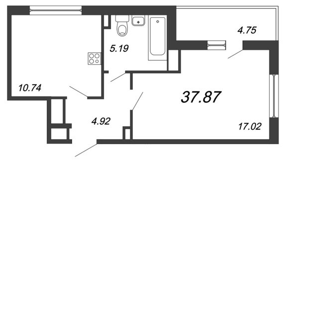 Продажа 1-комнатной квартиры, Санкт-Петербург, Октябрьская наб.,  д 34