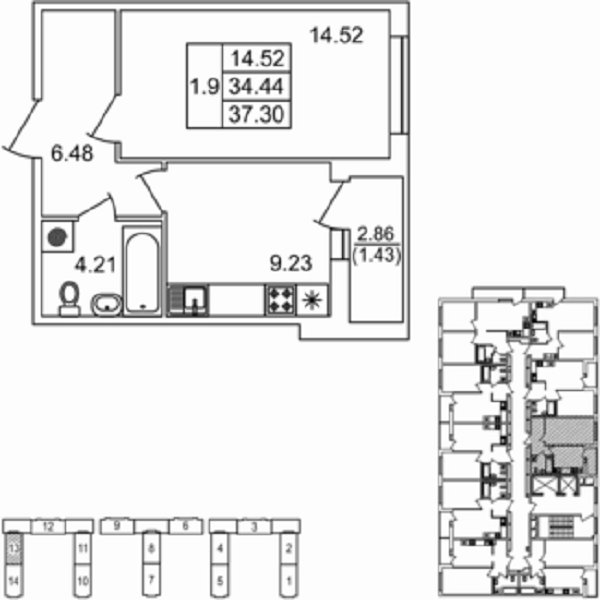 Продажа 1-комнатной квартиры, Парголово, Михайловская дор.,  д 14