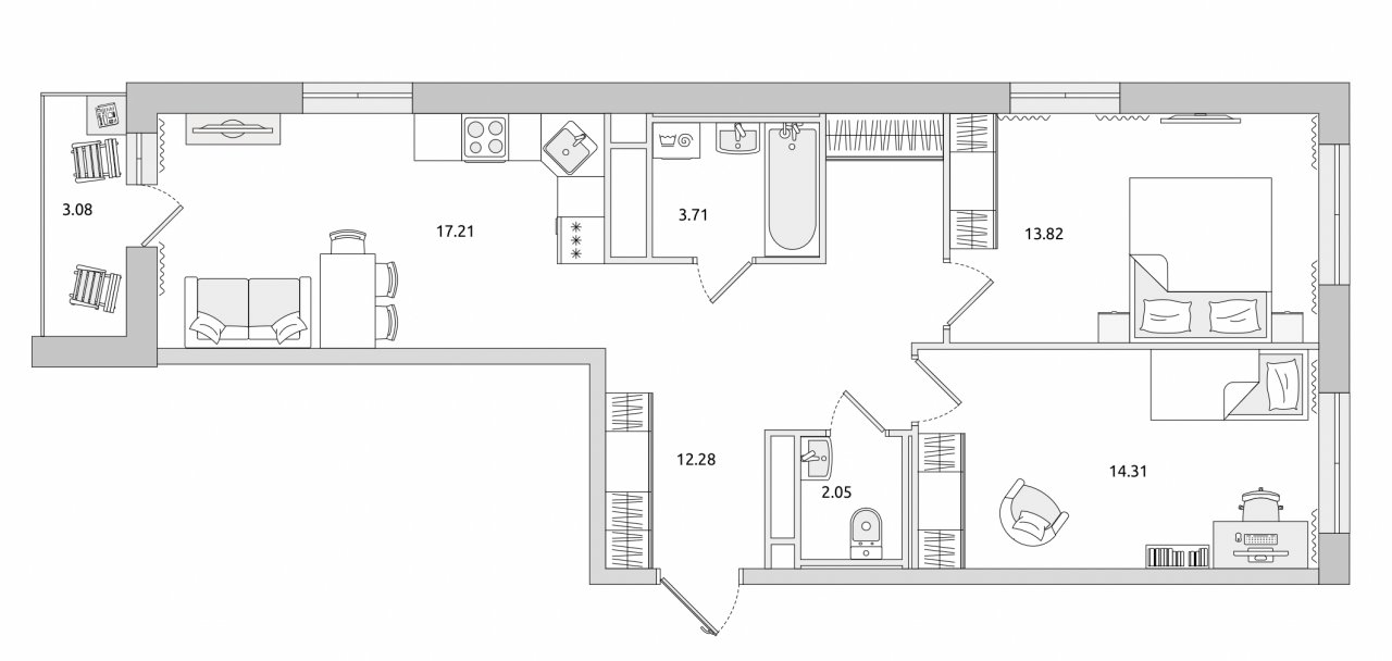 Продажа 2-комнатной квартиры, Новосаратовка, Первых ул.,  д 4