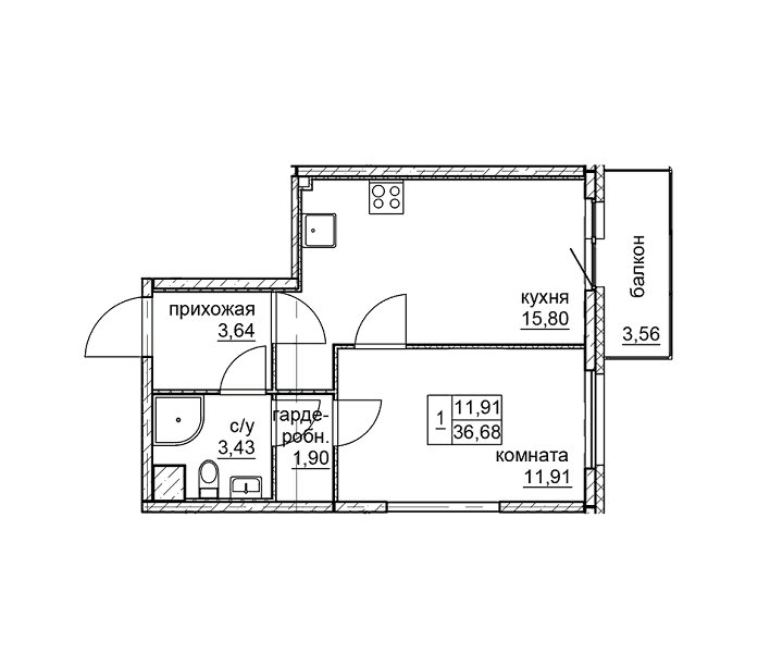 Продажа 1-комнатной квартиры, Санкт-Петербург, Суздальское шос.,  д 22