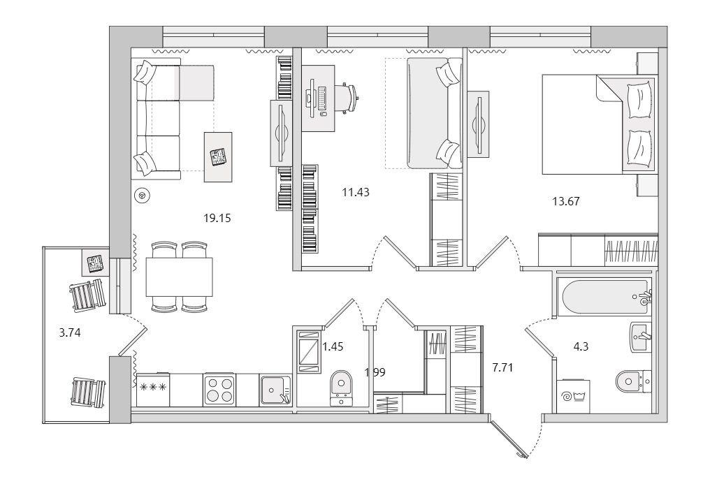 Продажа 2-комнатной квартиры, Бугры, Гаражный пр-зд,  д 23