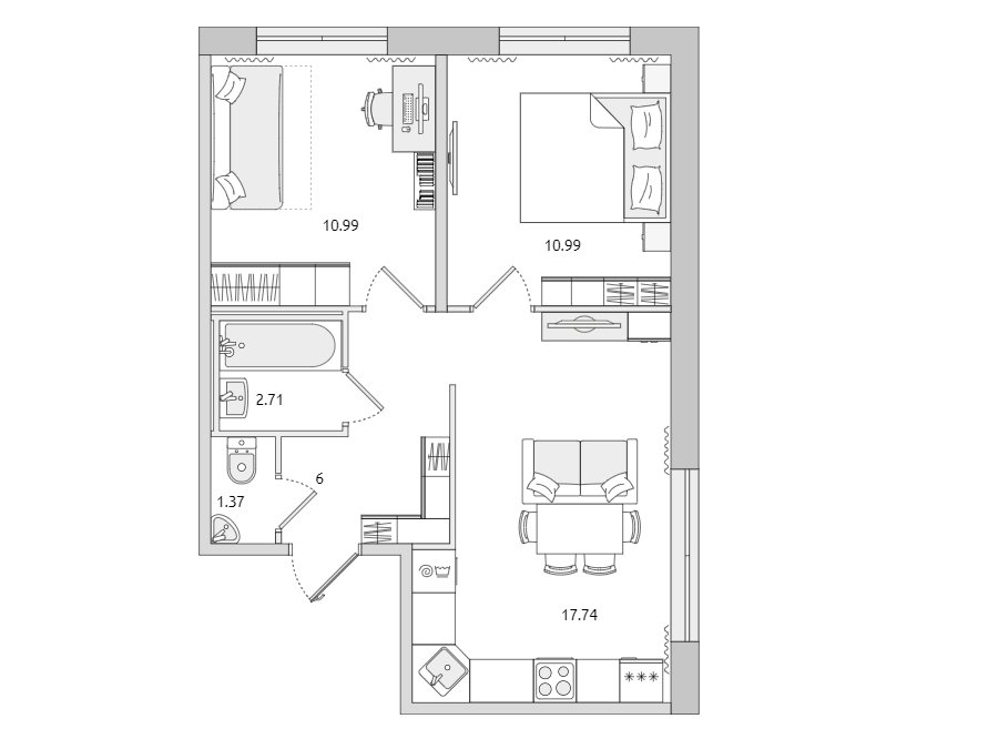 Продажа 2-комнатной квартиры, Бугры, Гаражный пр-зд,  д 23