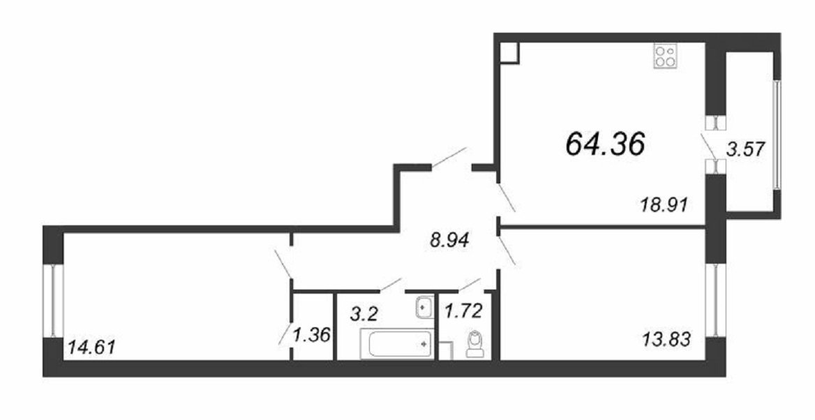 Продажа 2-комнатной квартиры, Санкт-Петербург, Авиаконструкторов просп.,  д 54