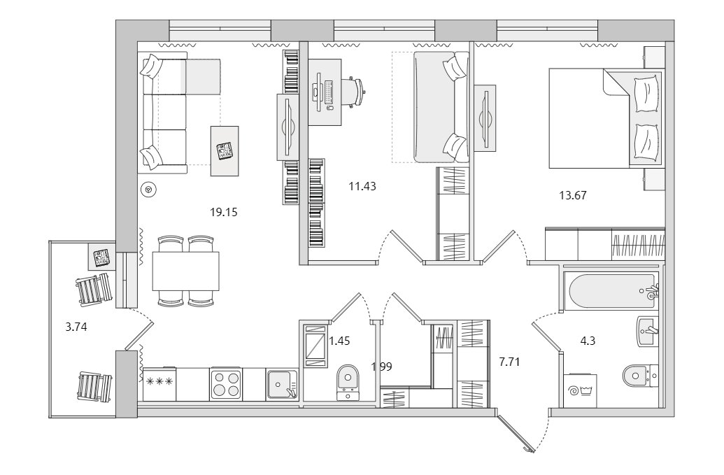 Продажа 2-комнатной квартиры, Бугры, Гаражный пр-зд,  д 23