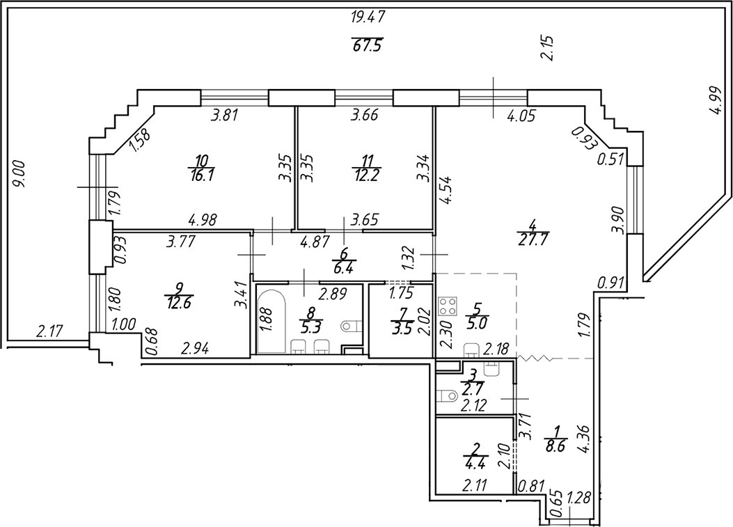 Продажа 3-комнатной квартиры, Санкт-Петербург, Шаумяна просп.,  д 14