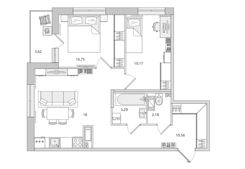 Продажа 2-комнатной квартиры, Санкт-Петербург, Вазаский пер.,  д 3