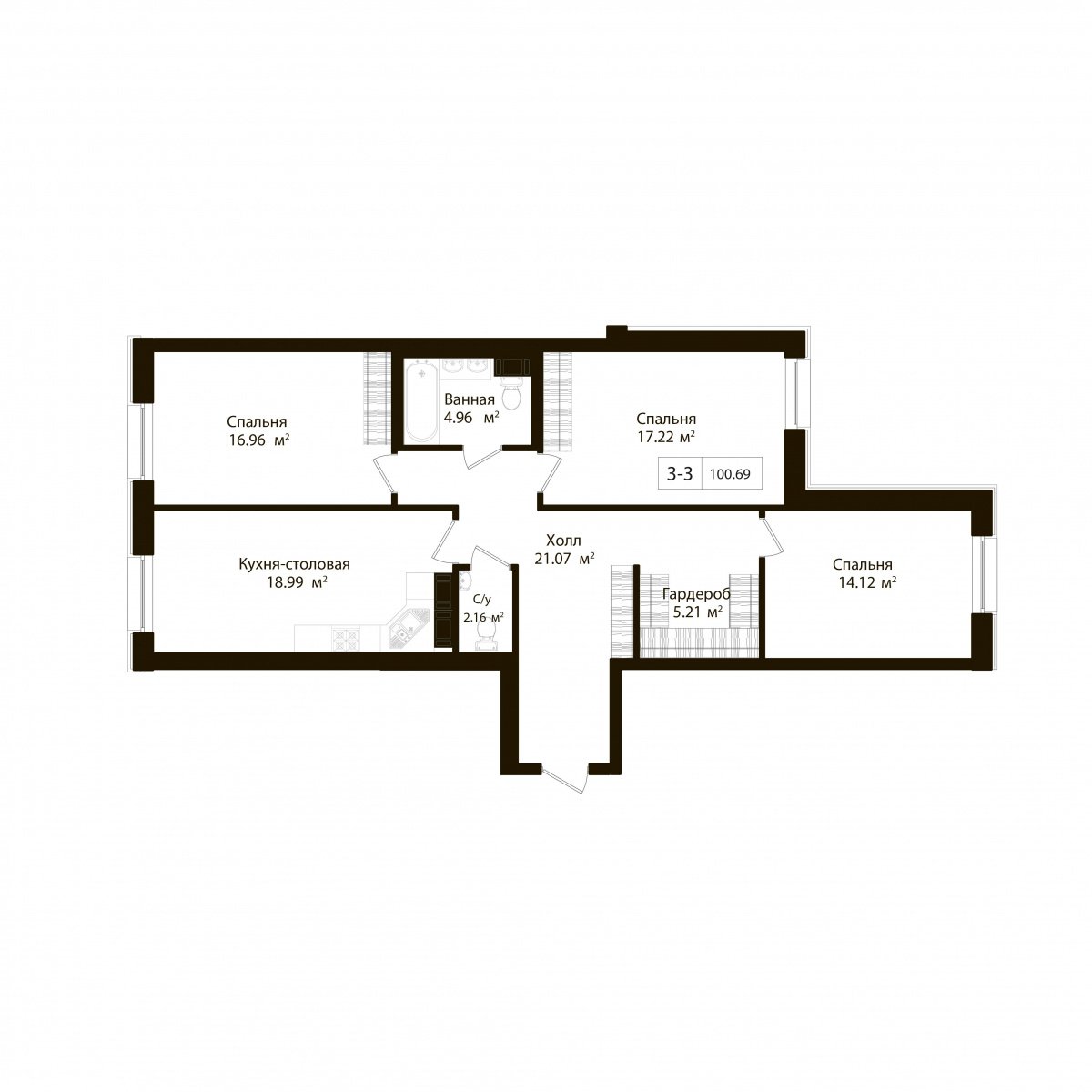 Продажа 3-комнатной квартиры, Санкт-Петербург, Малодетскосельский просп.,  д 40