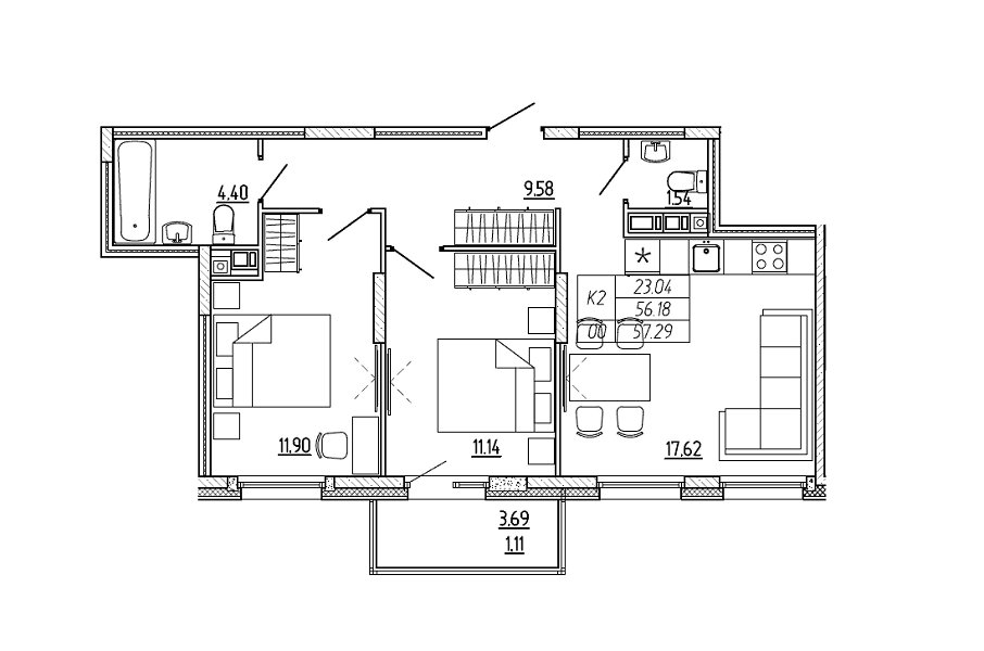 Продажа 3-комнатной квартиры, Санкт-Петербург, Беринга ул.,  д 27