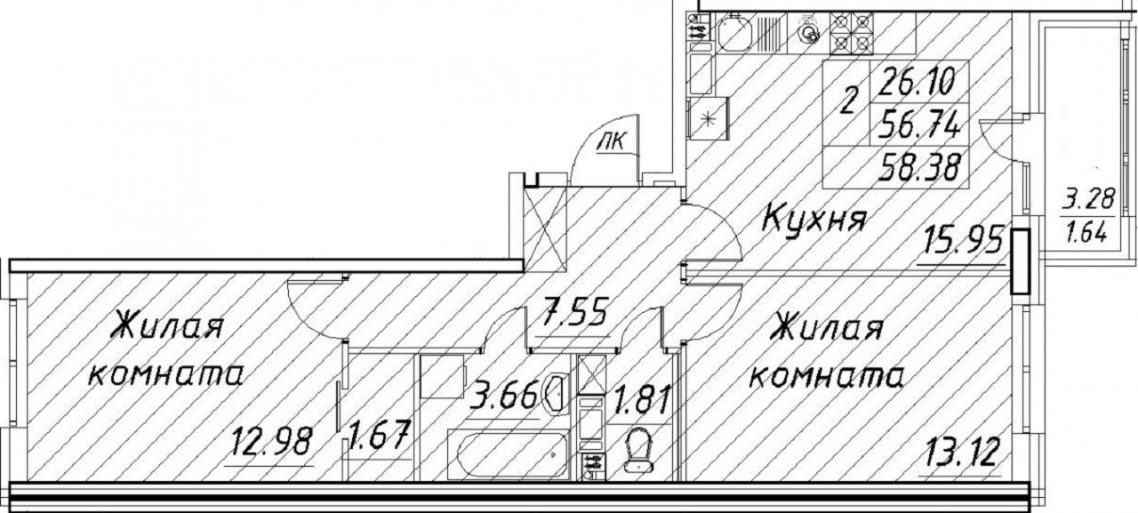 Продажа 2-комнатной квартиры, Санкт-Петербург, Авиаконструкторов просп.,  д 54