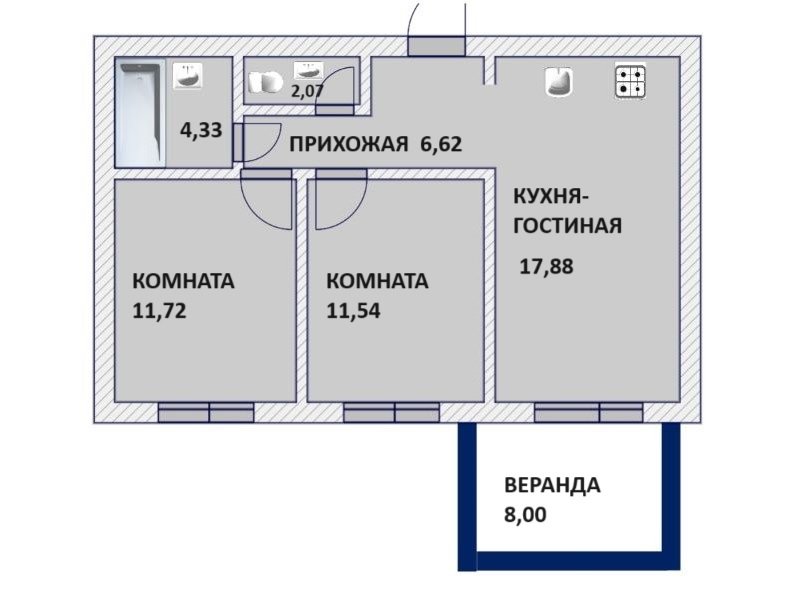 Продажа 2-комнатной квартиры, Федоровское, 2-ой Счастливый пр-зд,  д 6